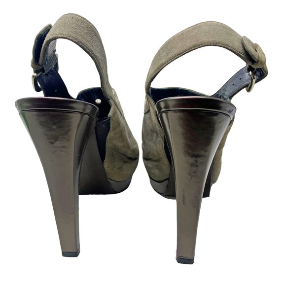 Stuart Weitzman Portside Gray Suede Grommet Platform Slingback Stiletto - Picture 7 of 12
